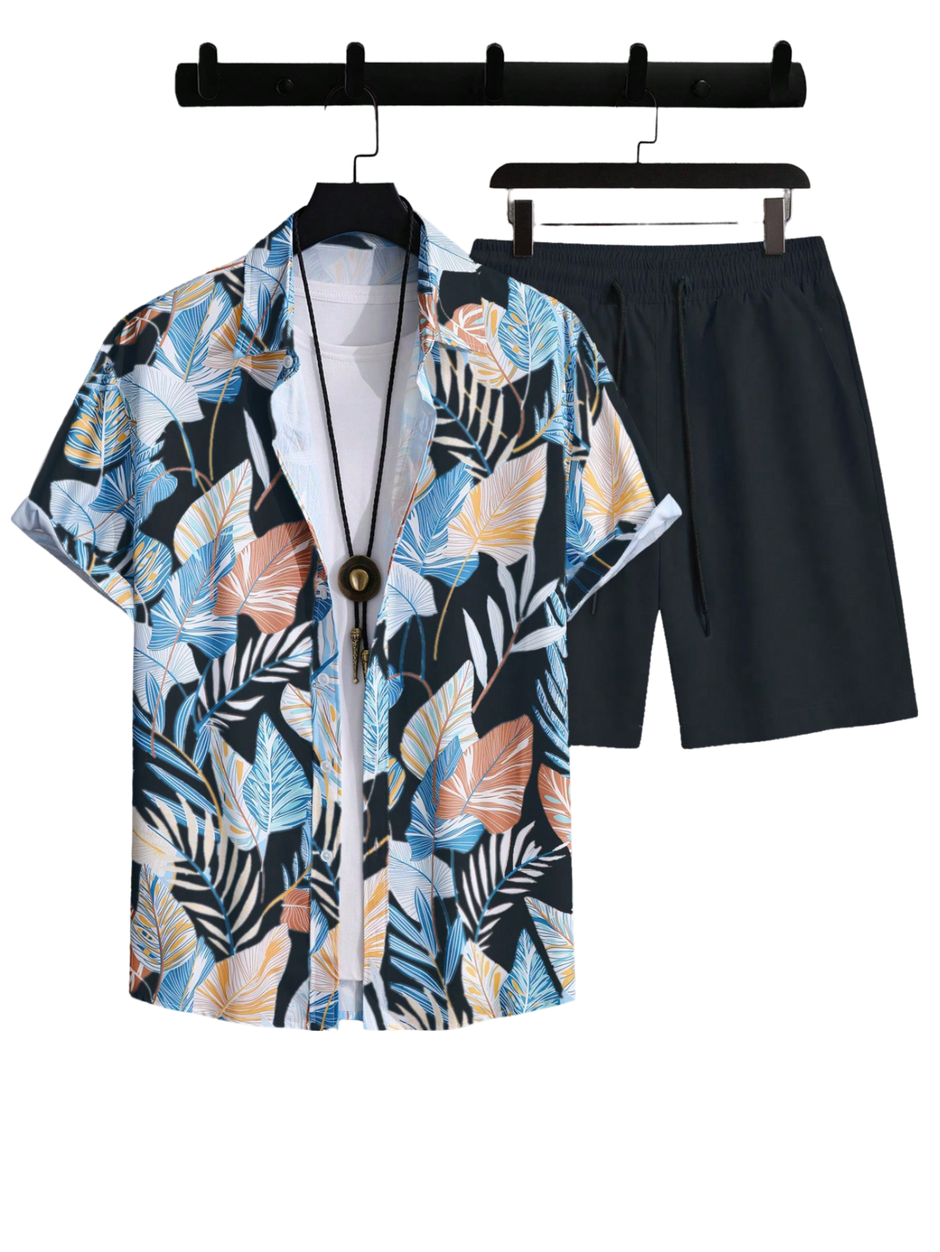 Leaf Print Short Sleeve Shirt And Shorts Set-Vacay Outfit