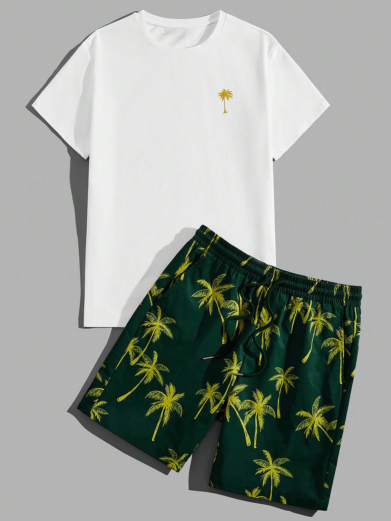 Palm Breeze Tee And Shorts Set-Vacay Outfit