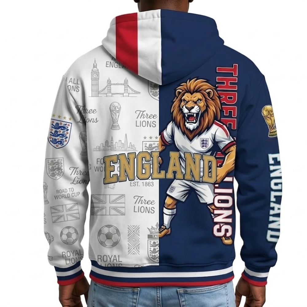 England Football Themed All Over Printed Hoodie