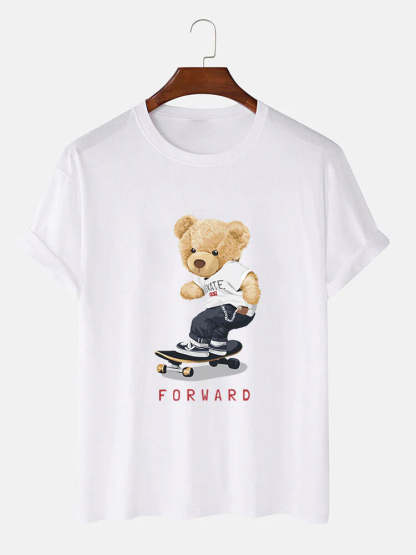 Bear On Skateboard Print T-Shirt-Vacay Outfit