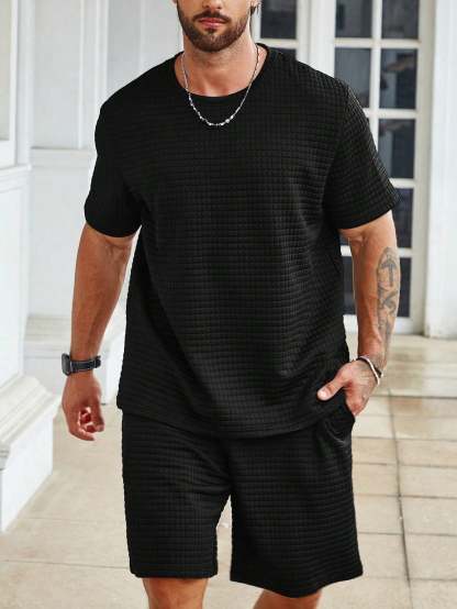 Solid Colored Tee And Drawstring Shorts-Vacay Outfit