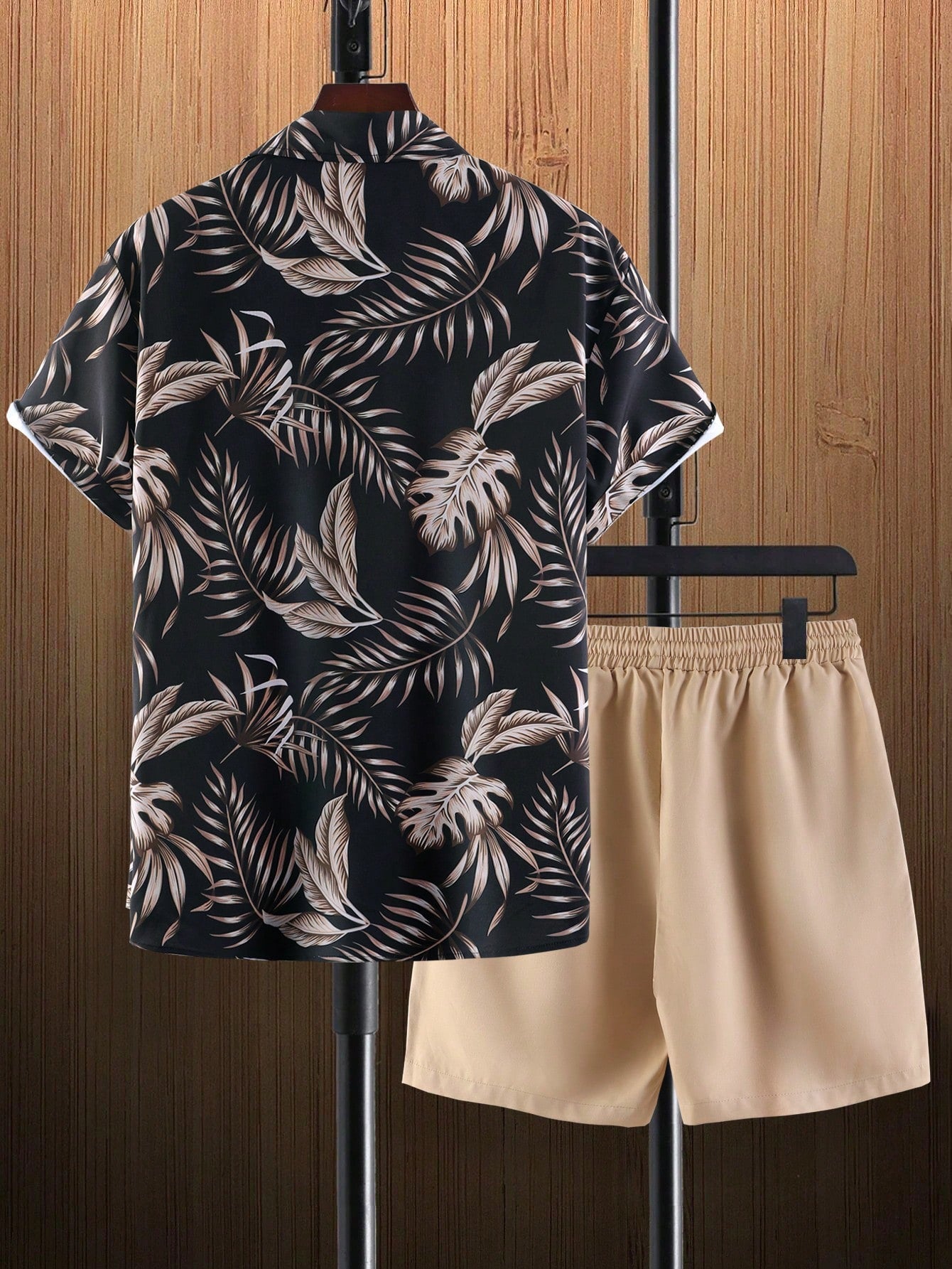 Tropical Print Shirt And Drawstring Shorts-Vacay Outfit