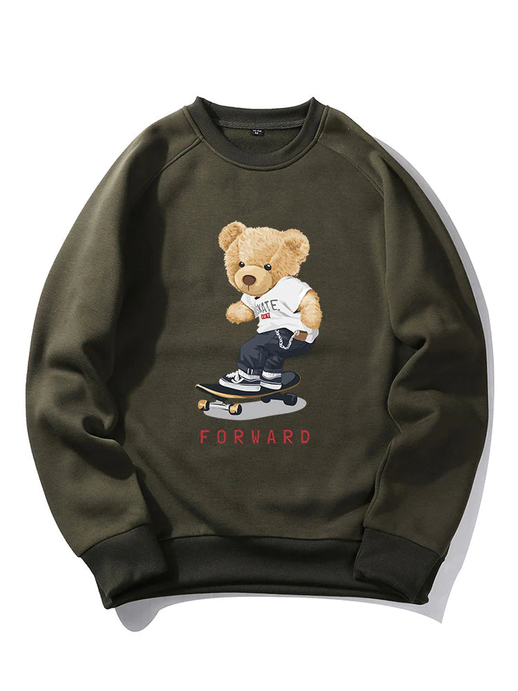 Bear On Skateboard Print Sweatshirt-Vacay Outfit