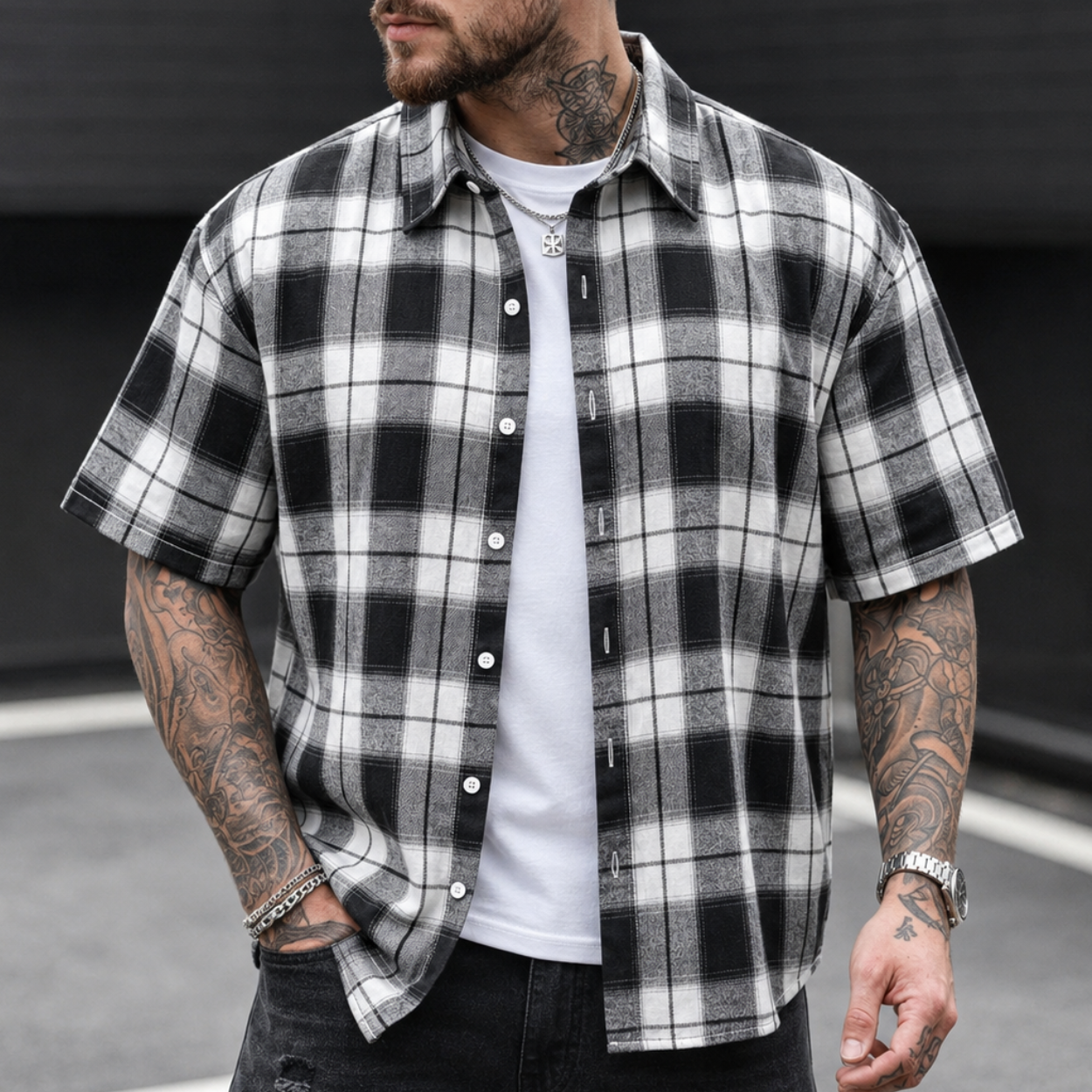 Casual Retro Checkered Short Sleeve Shirt For Men