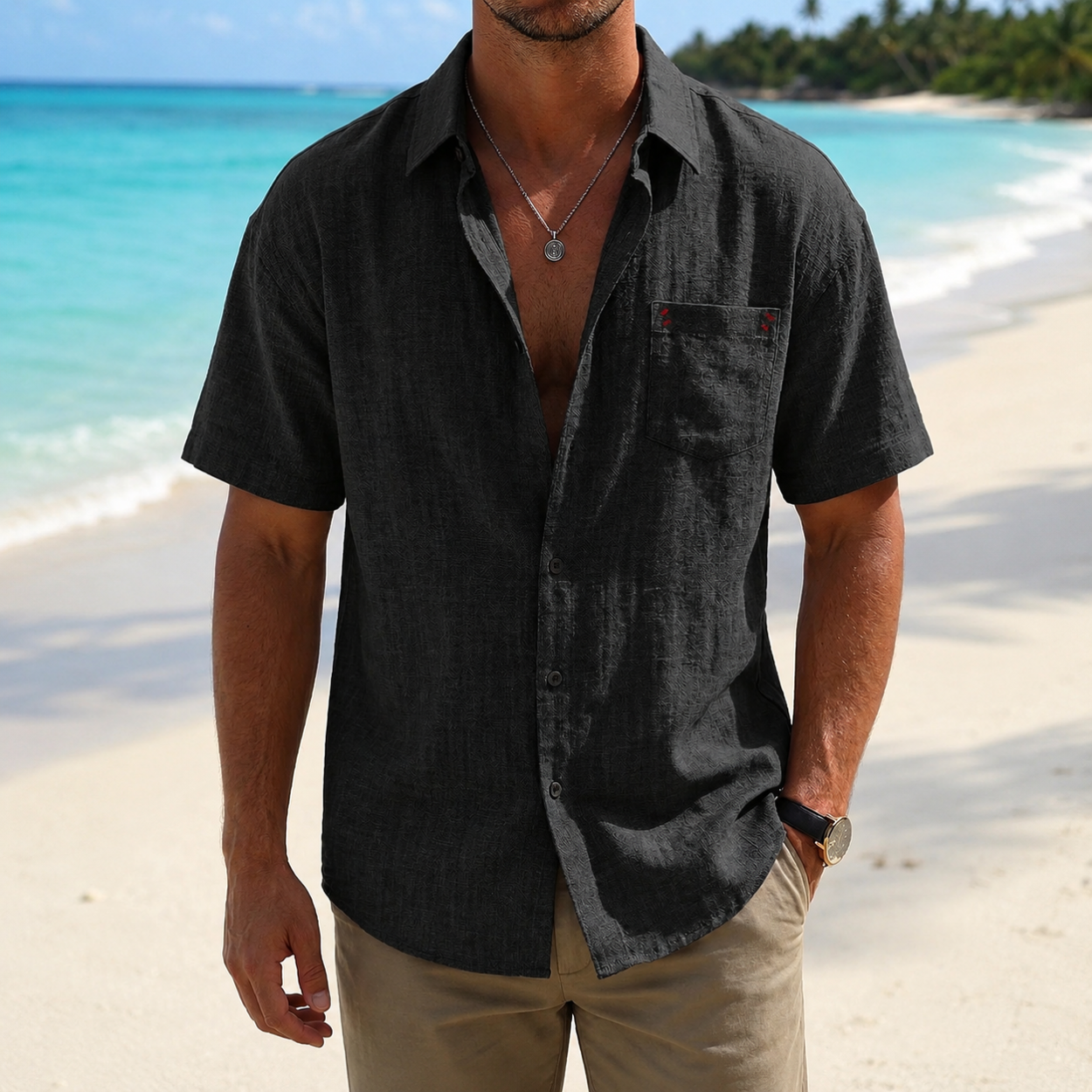 Classic Collared Short Sleeve Shirt For Men
