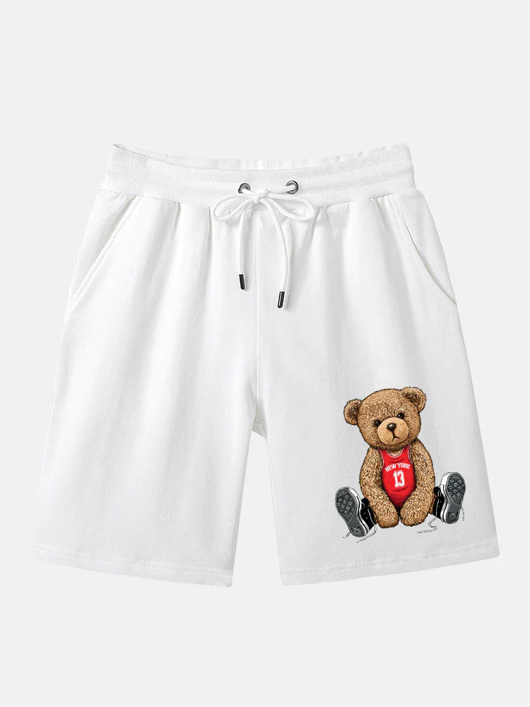 Bear Print Mid Length Shorts-Vacay Outfit