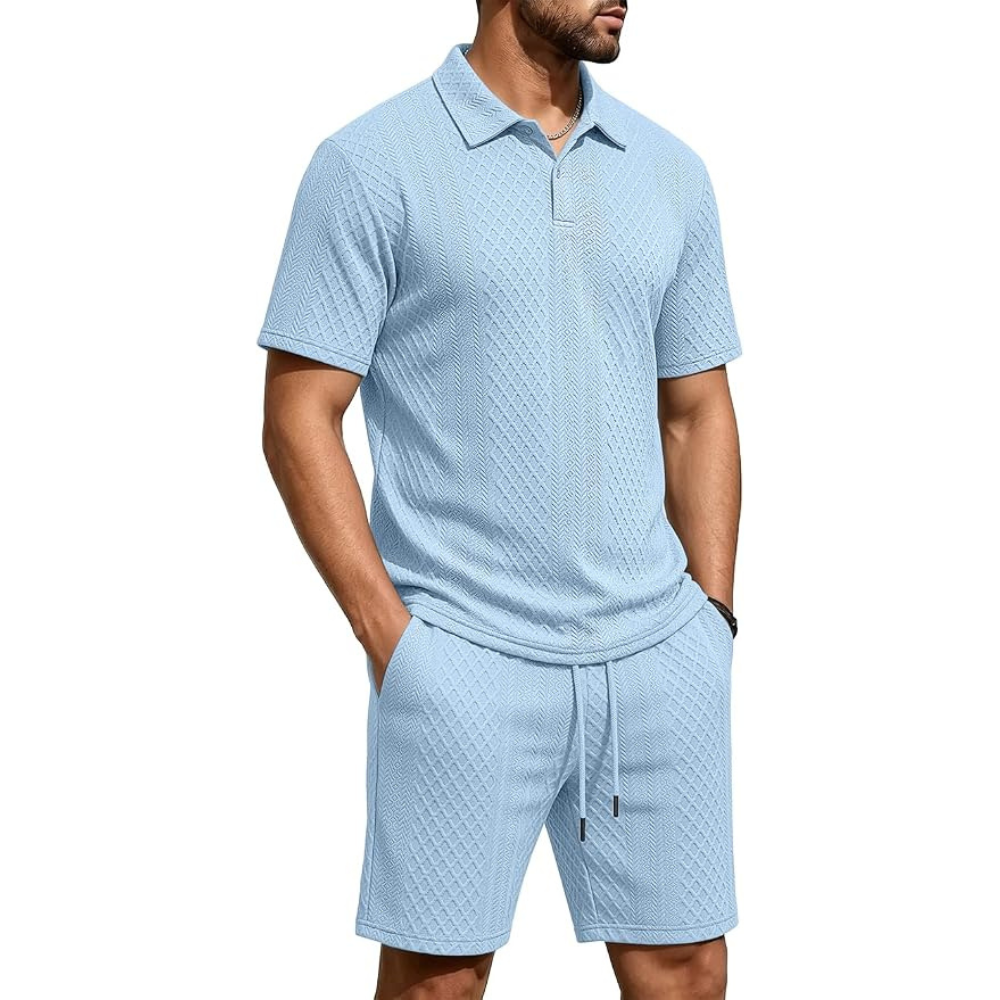 Casual Summer Athletic Shorts And Polo Shirt set For Men