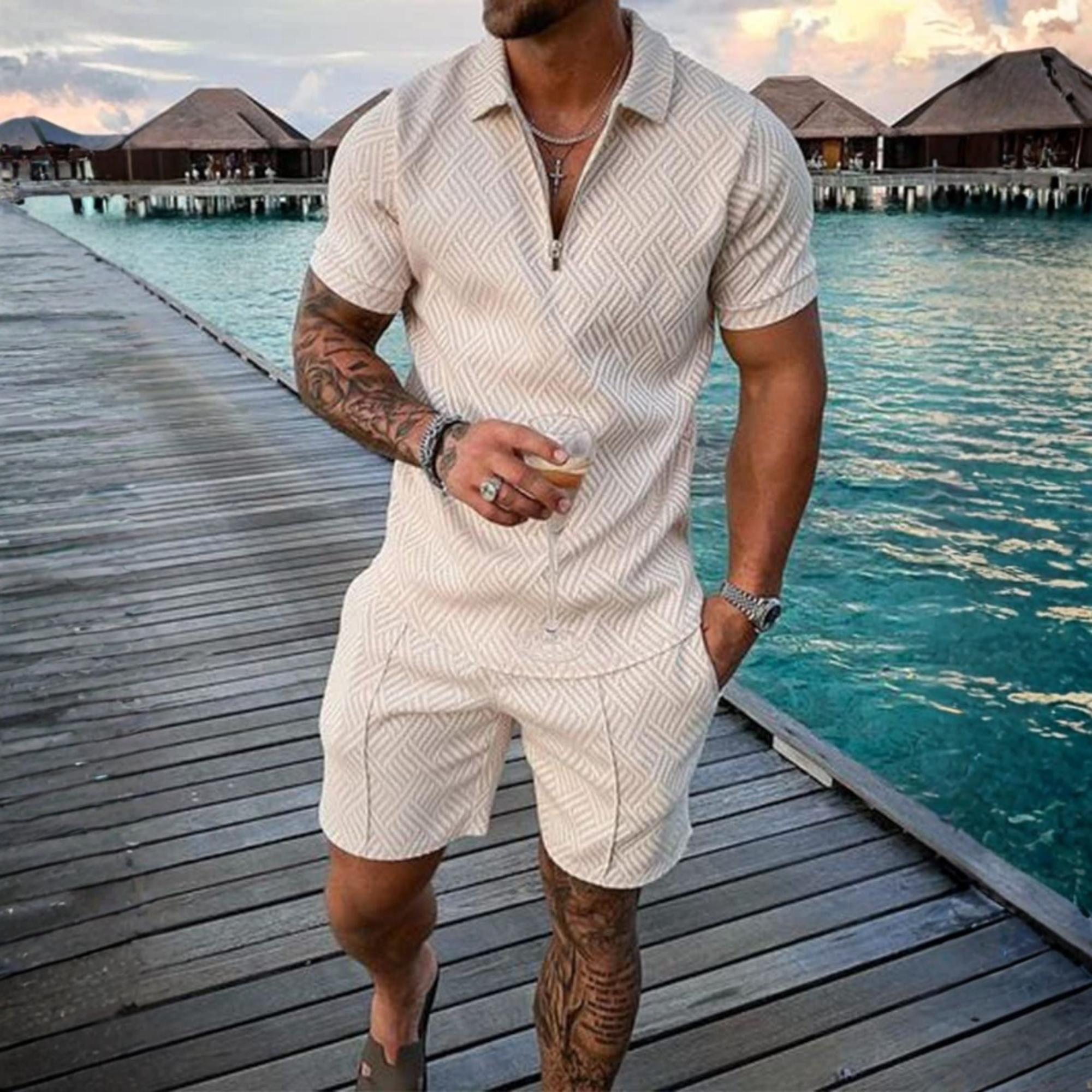 2 Pieces Casual Short Sleeve Shirt And Short Outfit Set