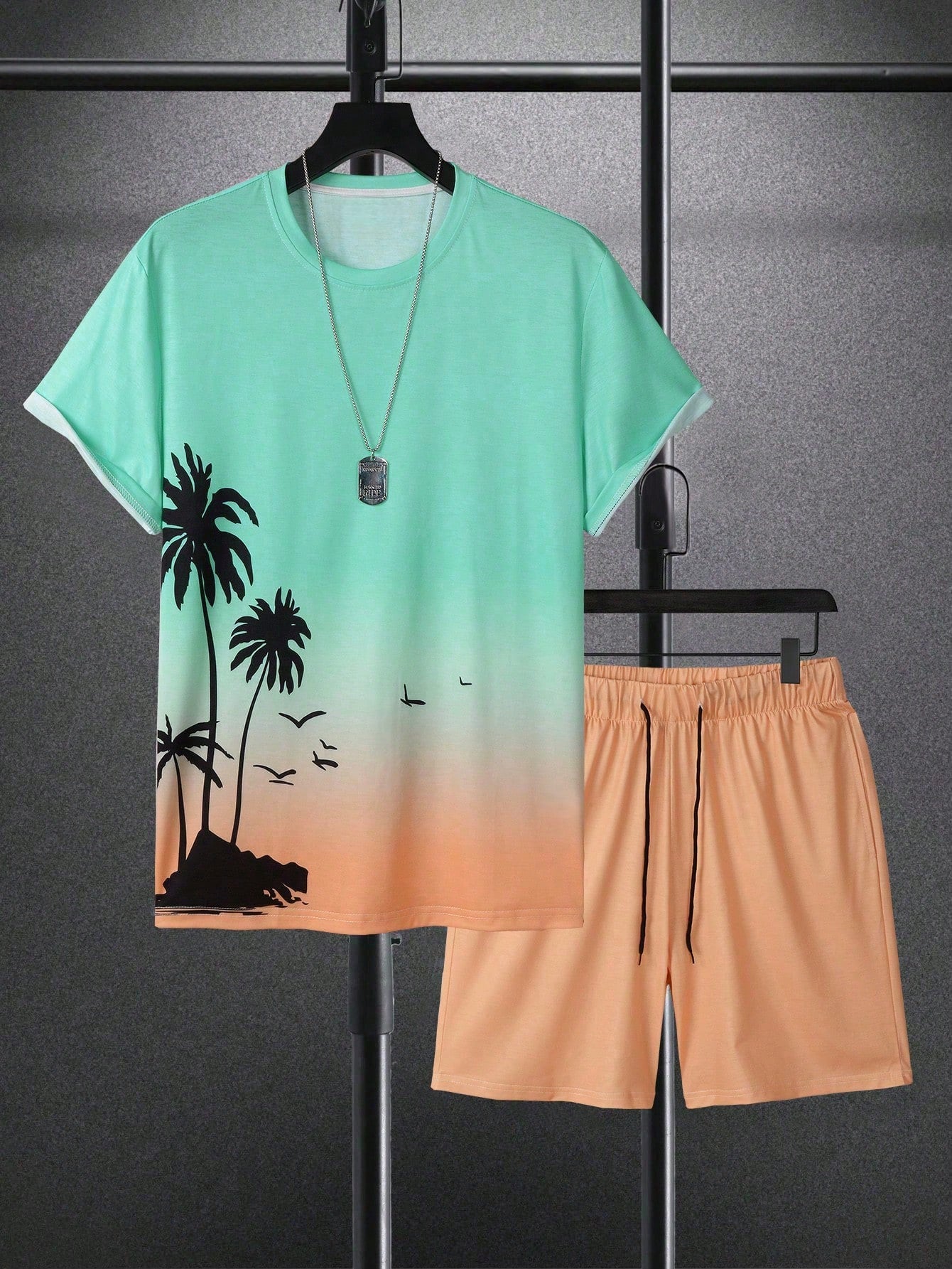 Sunset Palms Tee And Shorts Set-Vacay Outfit