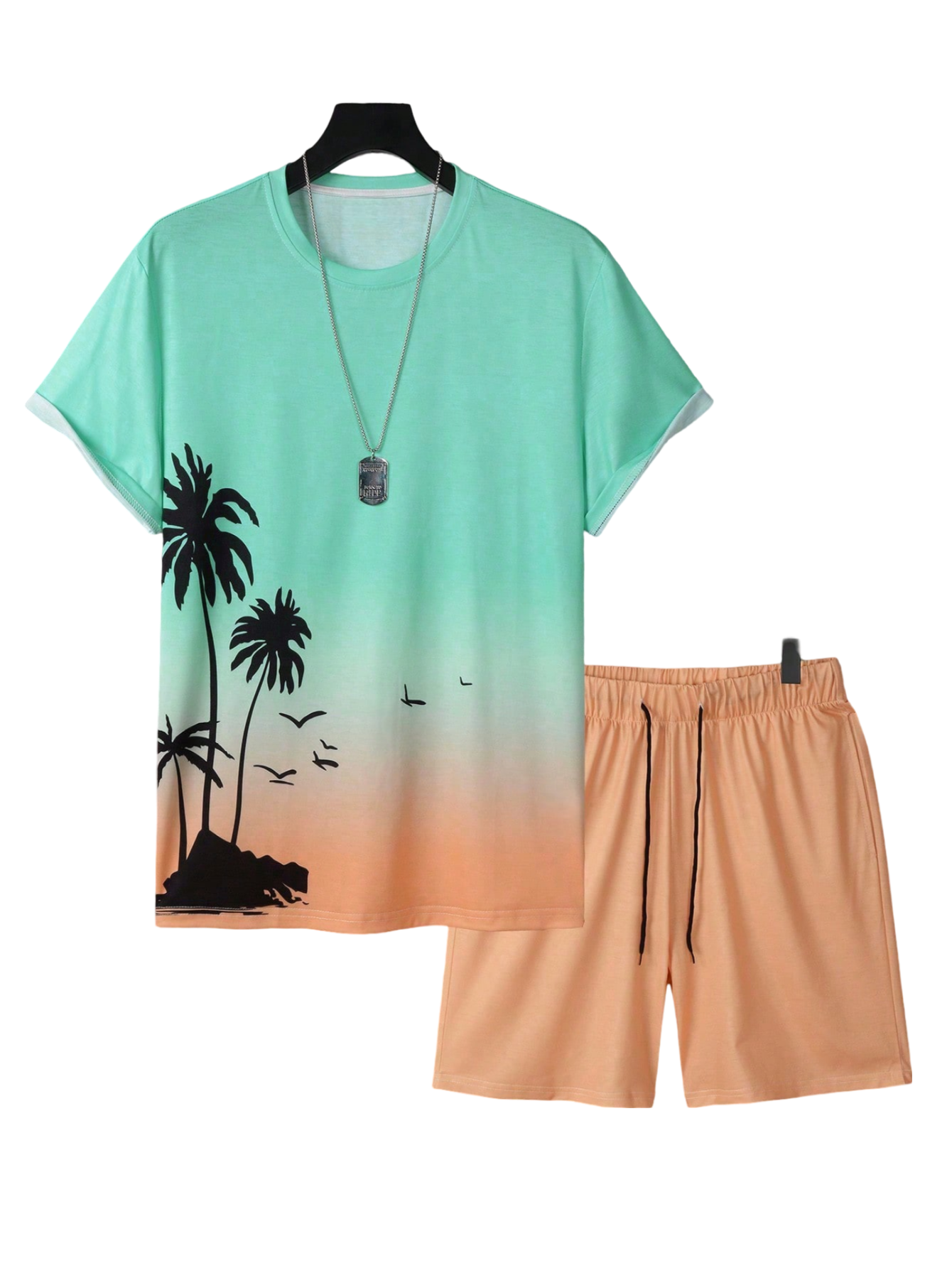 Sunset Palms Tee And Shorts Set-Vacay Outfit
