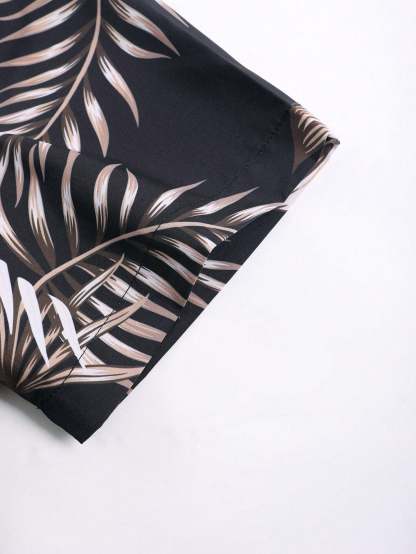 Tropical Print Shirt And Drawstring Shorts-Vacay Outfit