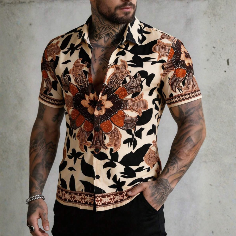 Bohemian Floral Hawaiian Short Sleeve Beach Vacation Shirt For Men