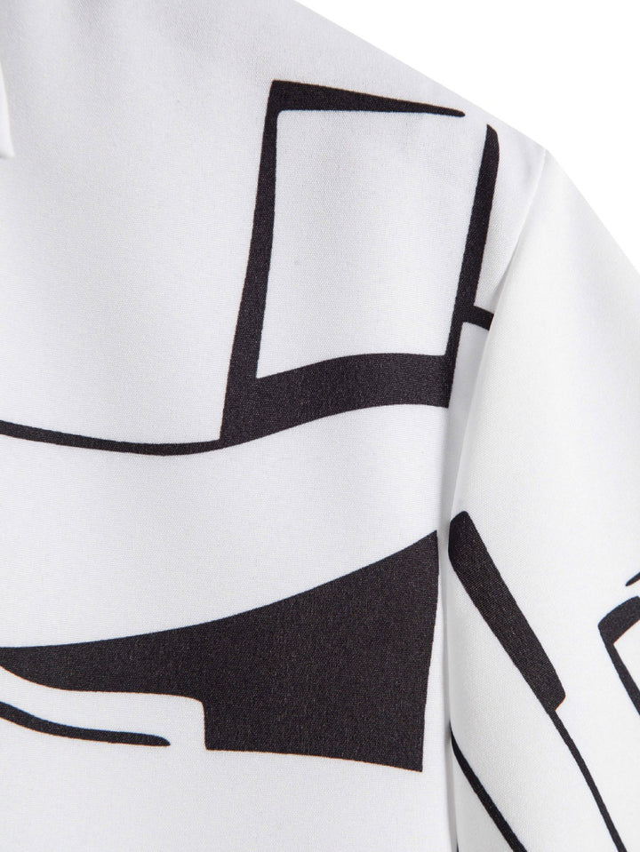 Abstract Print Button Up Shirt-Vacay Outfit