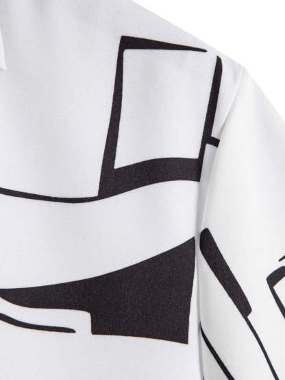Abstract Print Button Up Shirt-Vacay Outfit