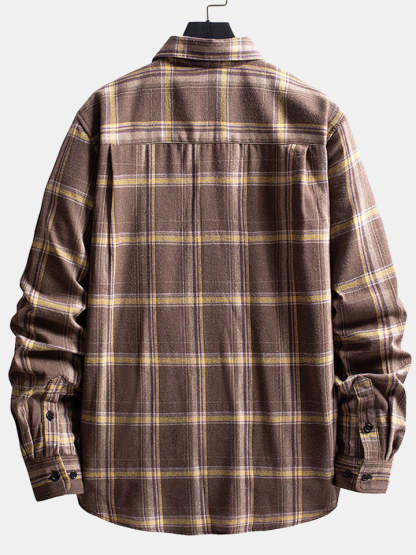Double Patch Pockets Plaid Shirt-Vacay Outfit
