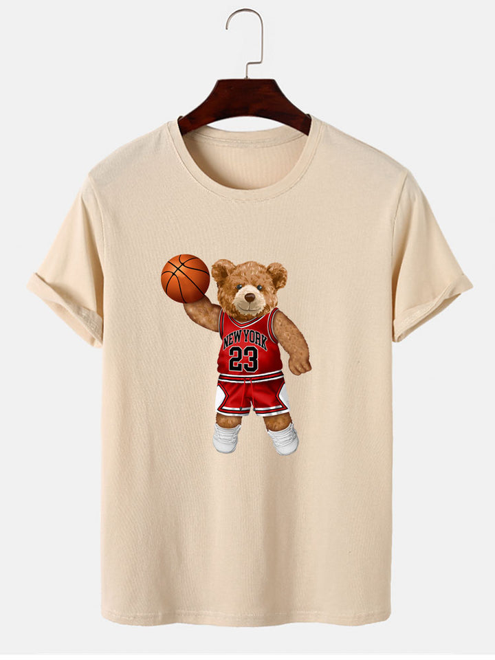 Bear Playing Basketball Print T-Shirt-Vacay Outfit
