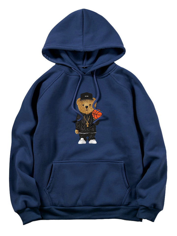Basketball Bear Print Hoodie-Vacay Outfit