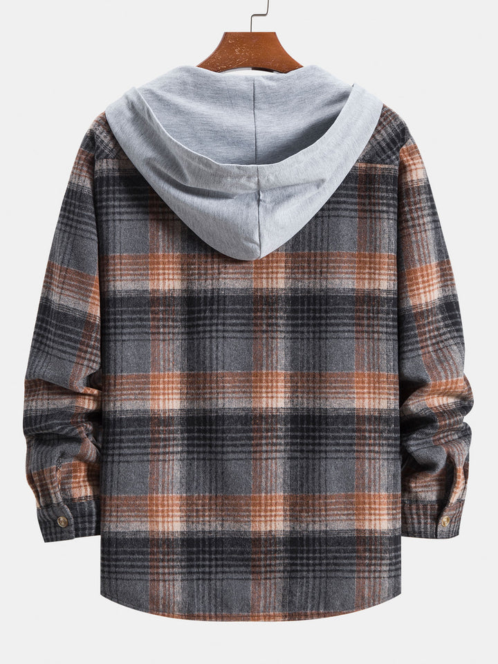 Flannel Plaid Hooded Overshirt-Vacay Outfit
