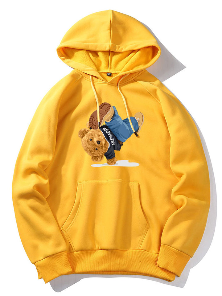 Break Dance Bear Print Hoodie-Vacay Outfit