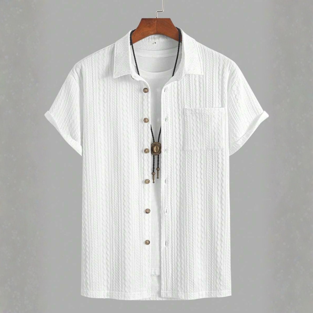 Textured Revere Collar Short Sleeve Casual Vacation Shirt For Men