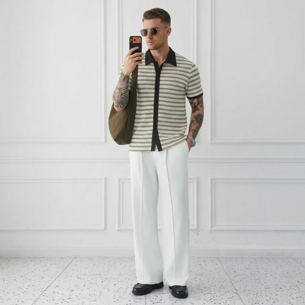 Casual Short Loose Sleeve Textured Sleeve Shirt For Men
