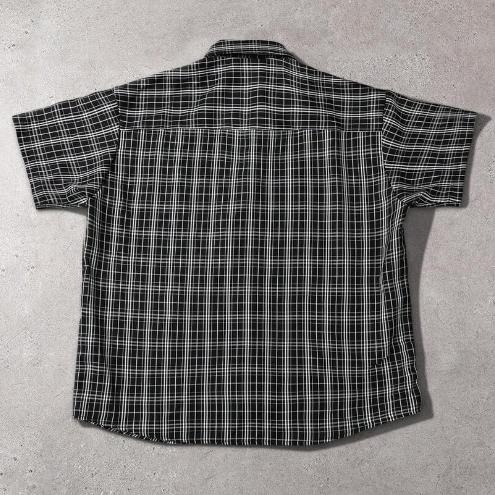 Oversized Graphic Plaid Print Short Sleeve Button Up Shirt For Men