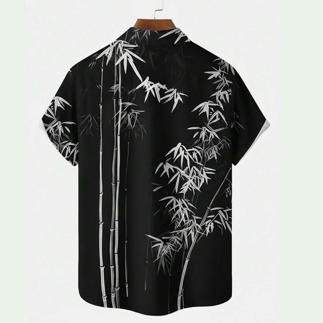 Vintage Bamboo Leaf Print Short Sleeve Shirt For Men