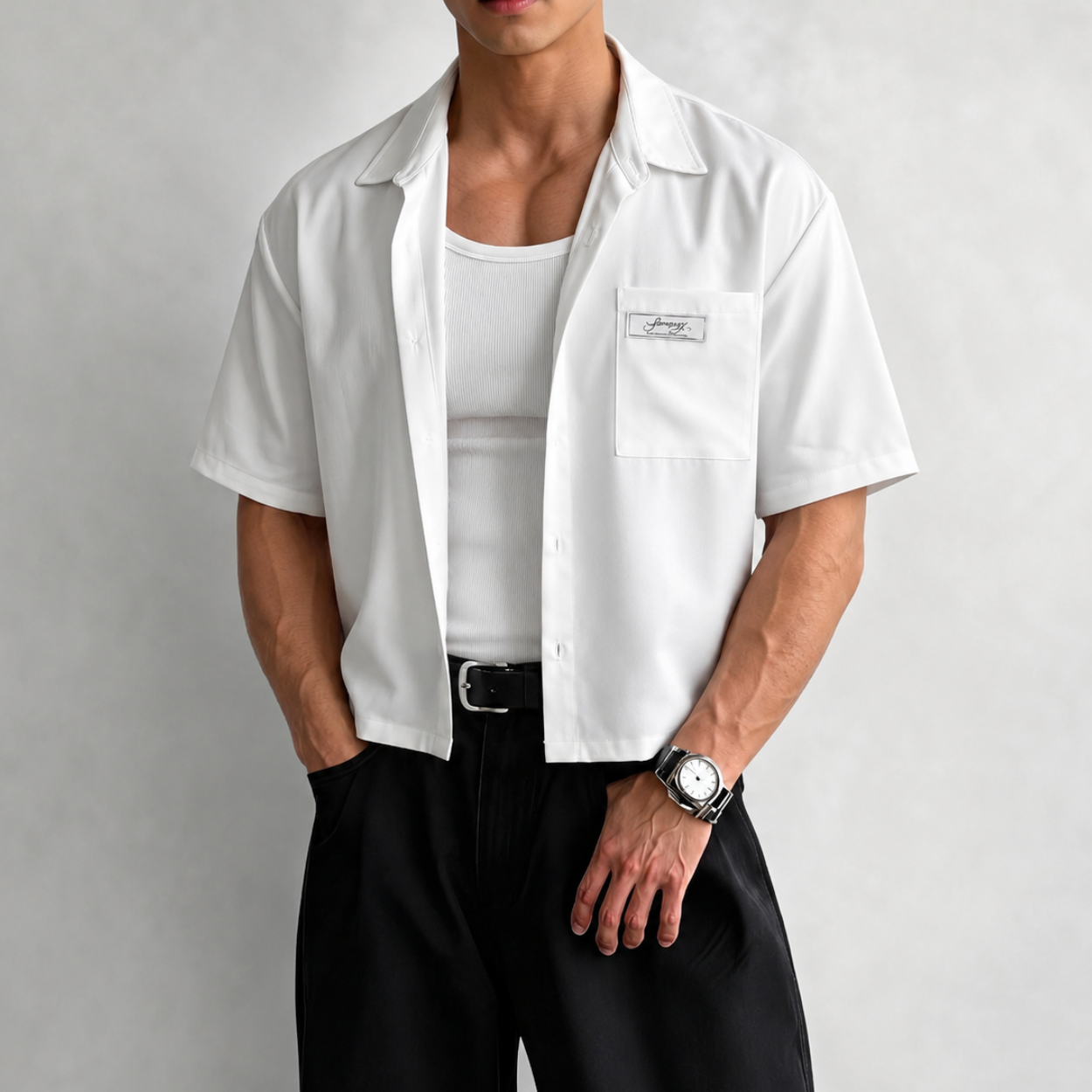 Loose Fit Plaid Pattern Short Sleeve Shirt For Men