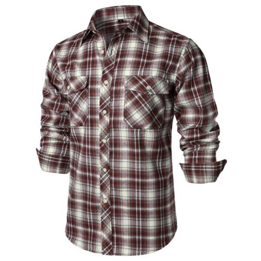 Plaid Flannel Button Up Shirt with Pockets and Classic Casual Fit for Men