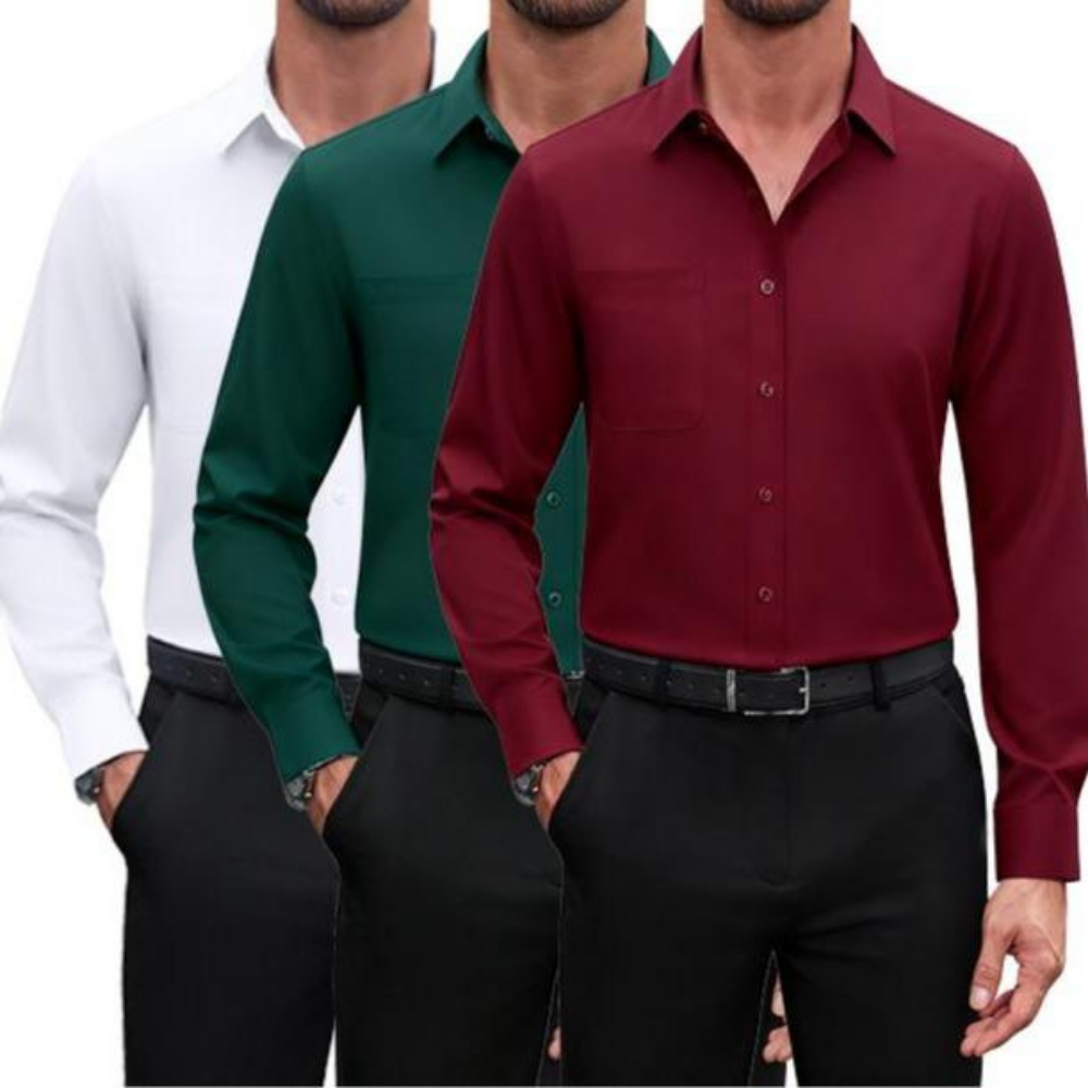 Pack of 3 Long Sleeve Button Down Shirts for Business and Casual Wear for Men