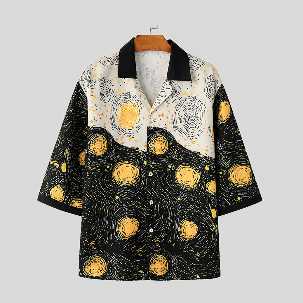 Starry Art Print Short Sleeve Casual Shirt with Everyday Style for Men