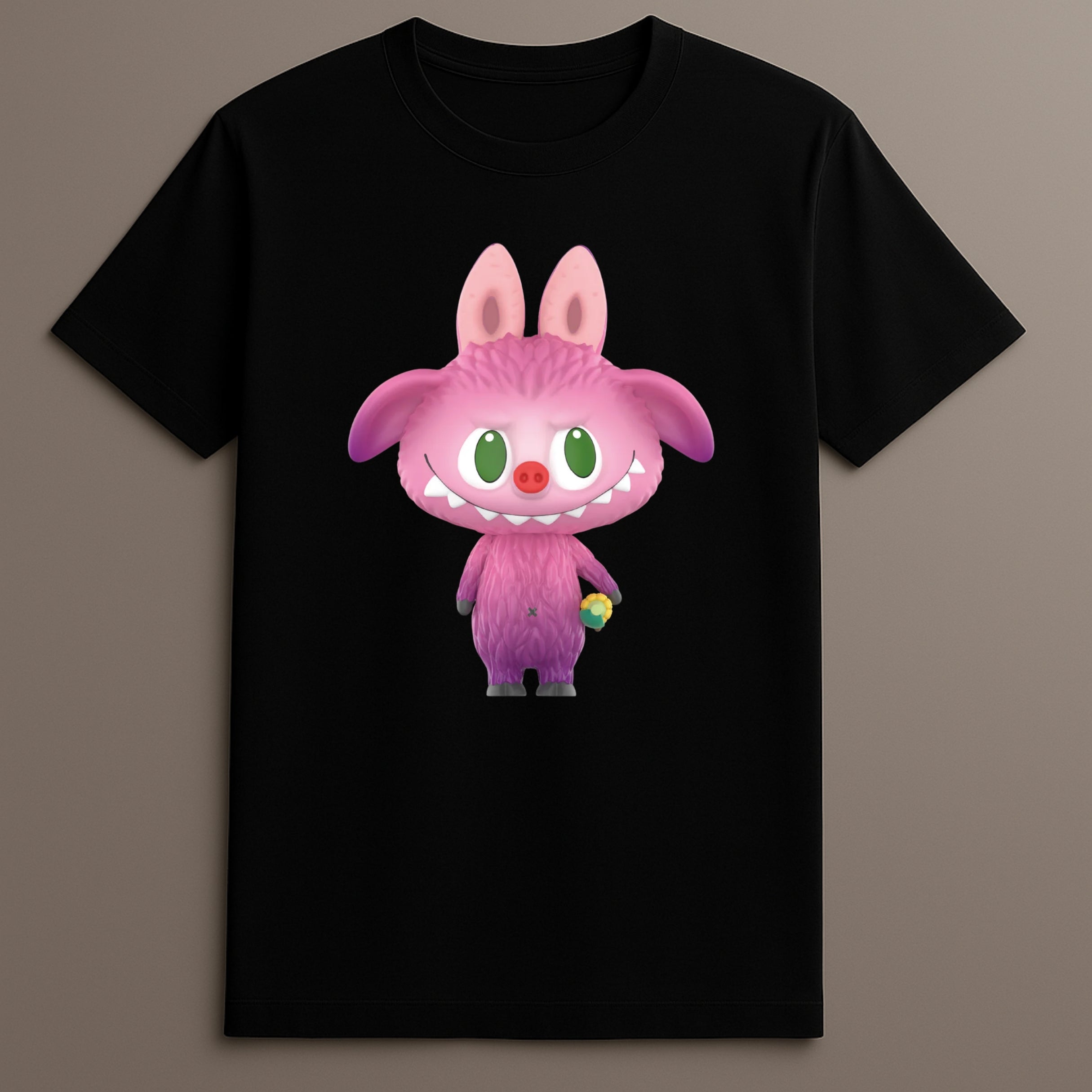 Furry Monster With Flower Graphic Labubu T Shirt
