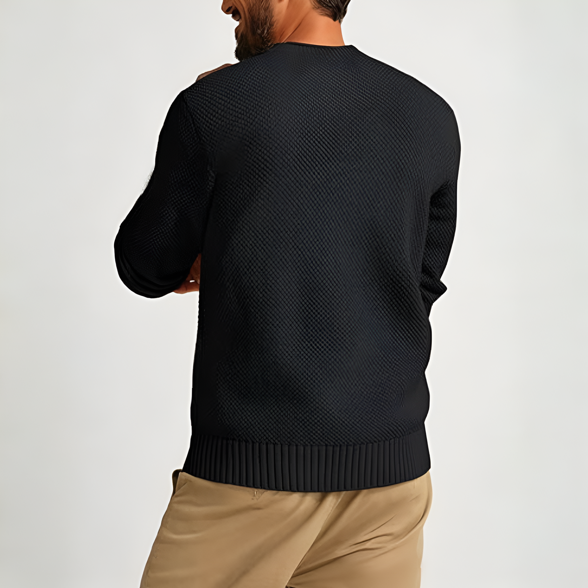 Mens Sweater Waffle Knit Crewneck Sweater Textured Long Sleeve Pullover