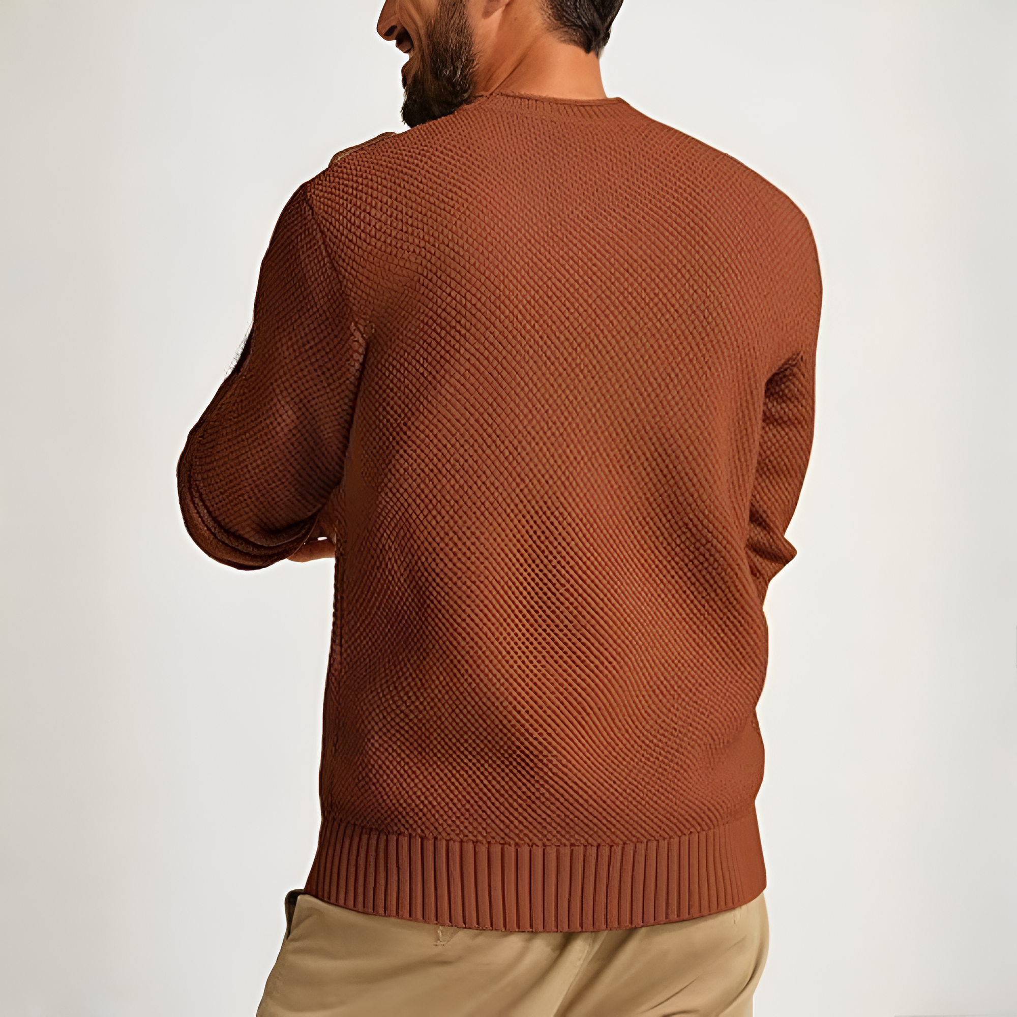 Mens Sweater Waffle Knit Crewneck Sweater Textured Long Sleeve Pullover