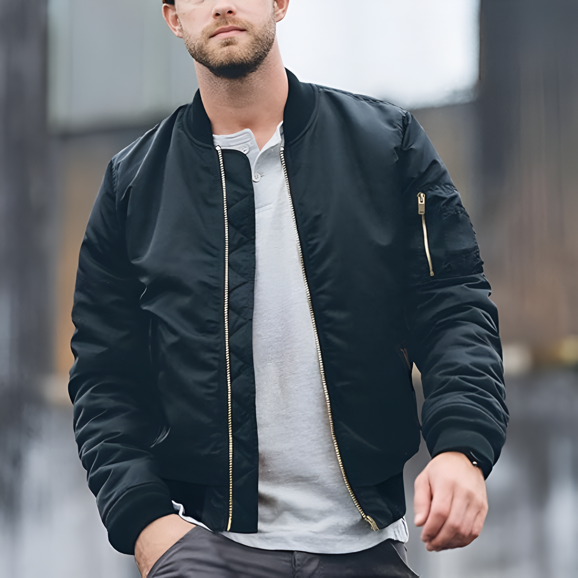 Men's Jackets-Bomber Jacket Fall Winter Warm Windbreaker Full Zip Casual Padded Coats