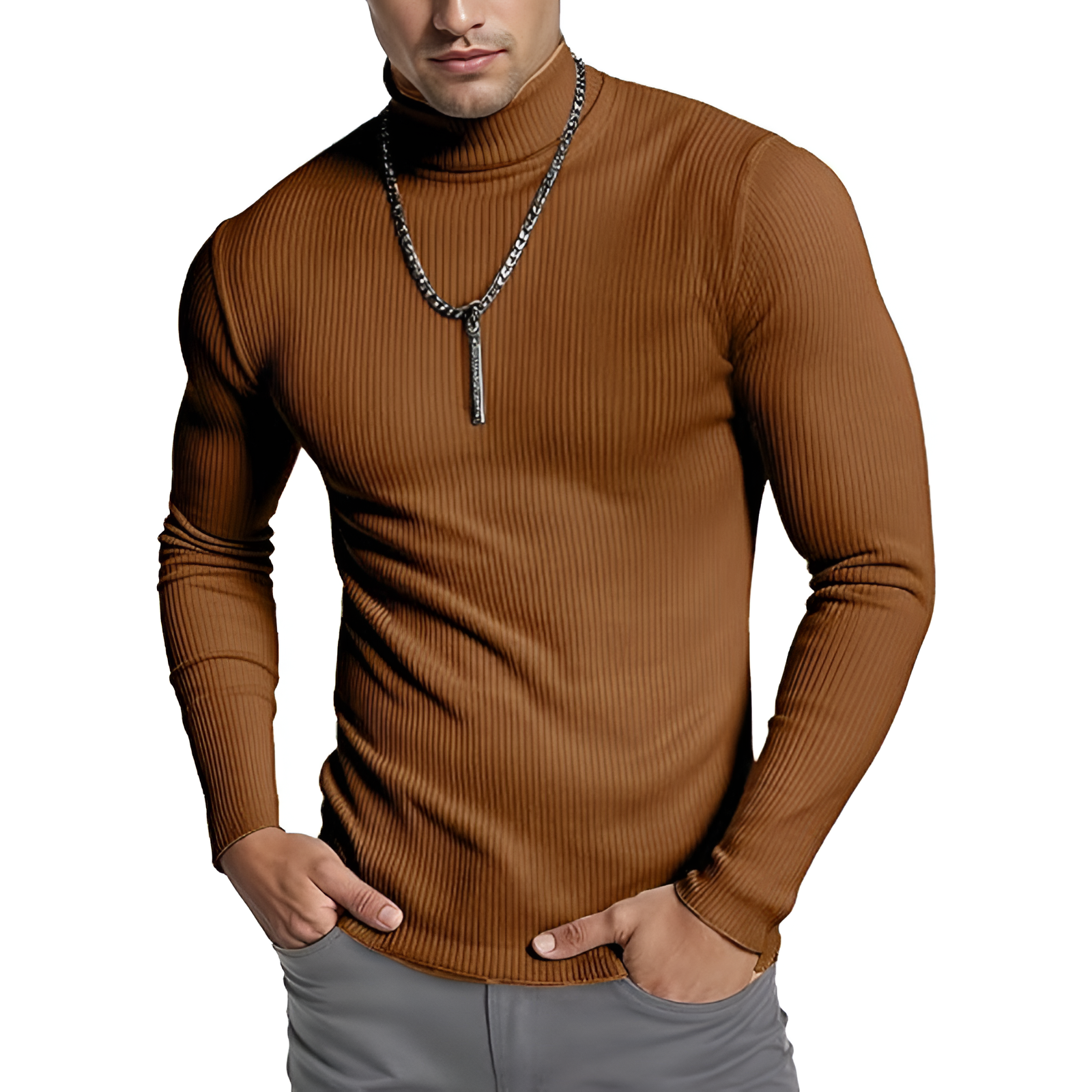 Casual Long Sleeves Ribbed Pullover For Men