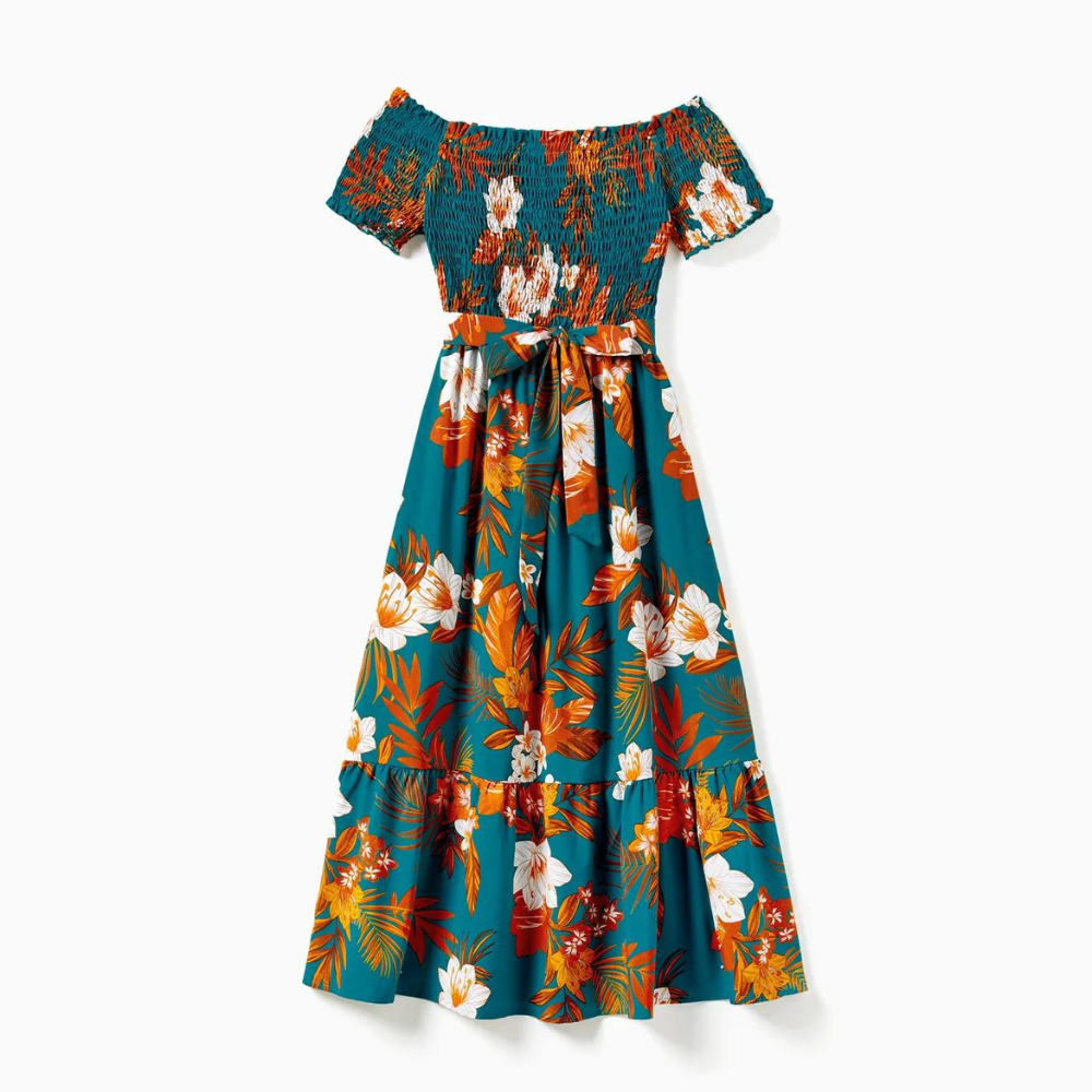 Floral Print And Geometric Design Family Outfits Set-Vacay Outfit