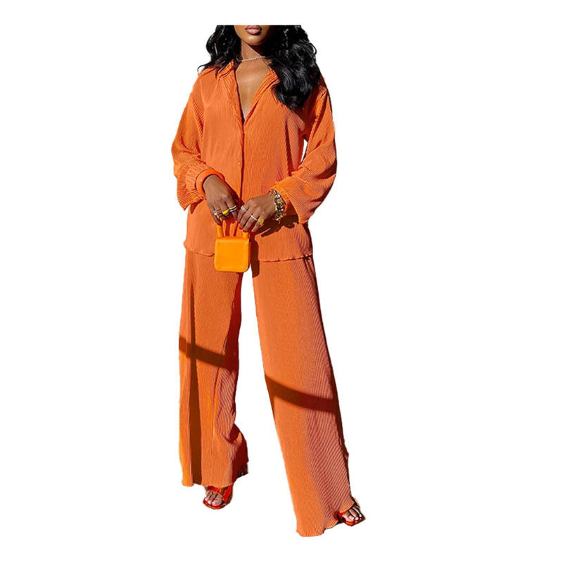 Flare Pleated Wide Leg Pants Co-Ord Sets-Vacay Outfit