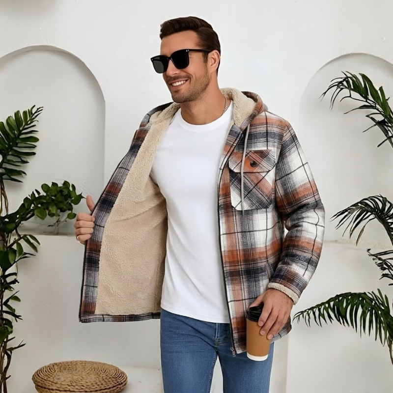 Winter Flannel Zip Up Hoodie For Men