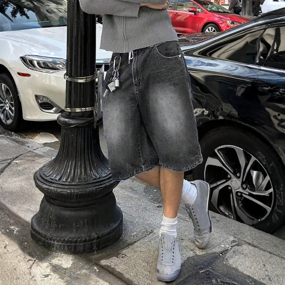 Loose Wide Denim Bermuda Shorts For Men