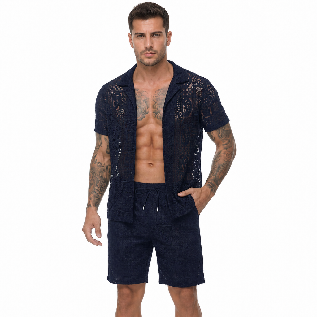Beach Wear Short Sleeve Shirt and Short Set For Men