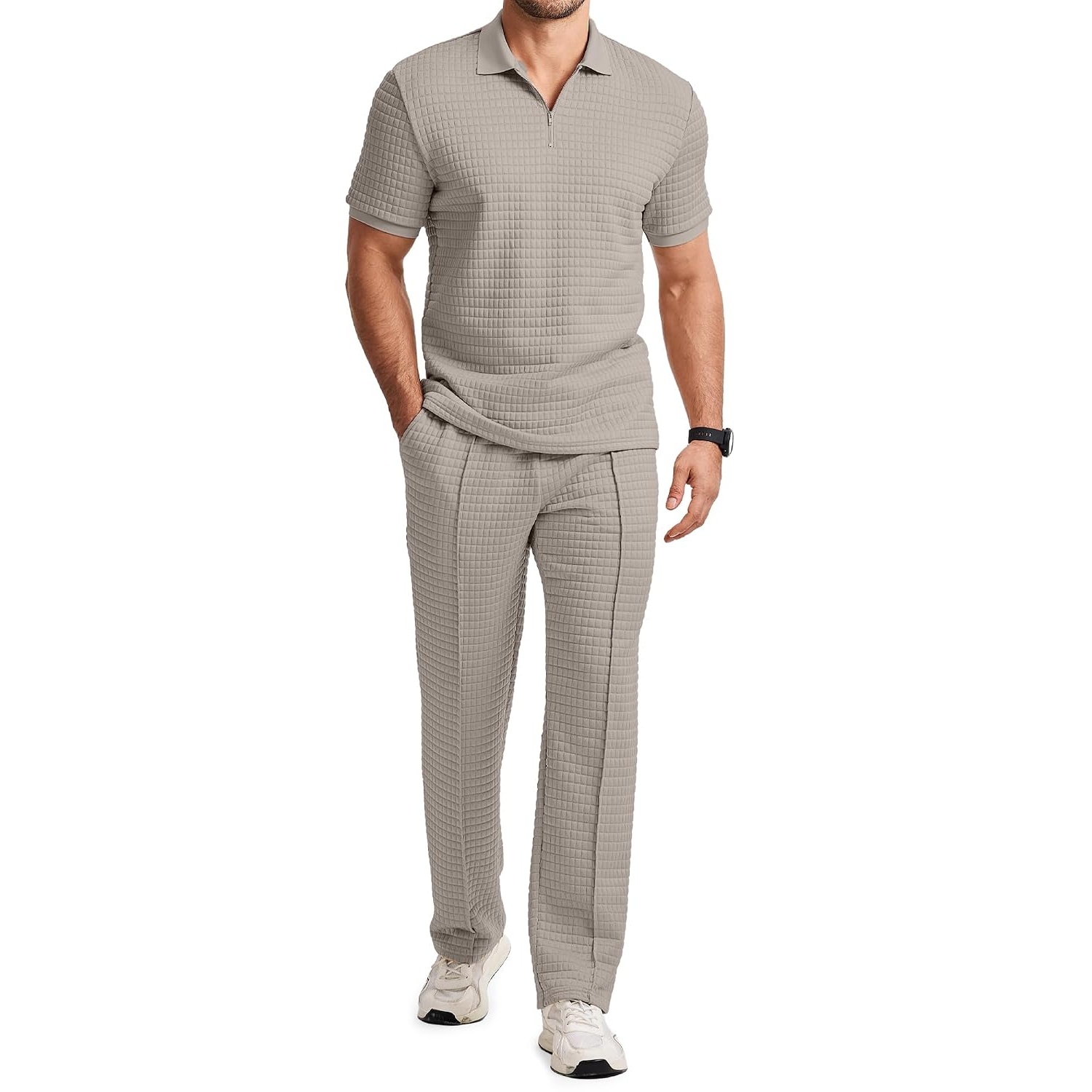 Casual Loungewear Pants Polo Tshirt Set For Men