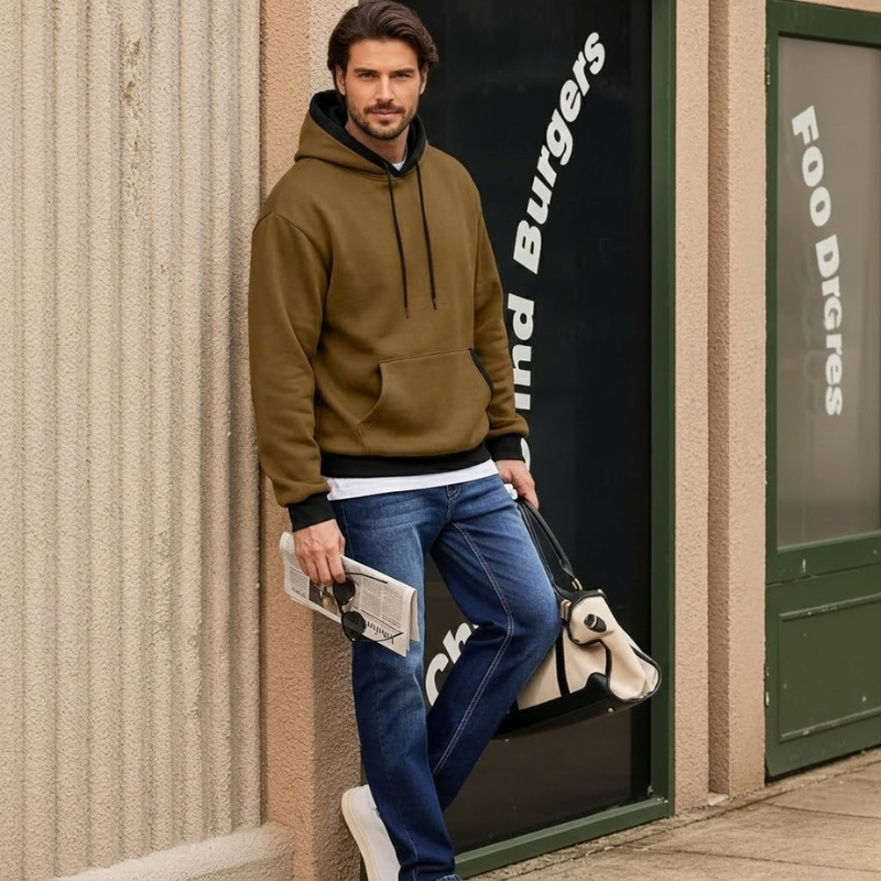 Cotton Casual Fleece Pullover Hoodie With Pockets For Men