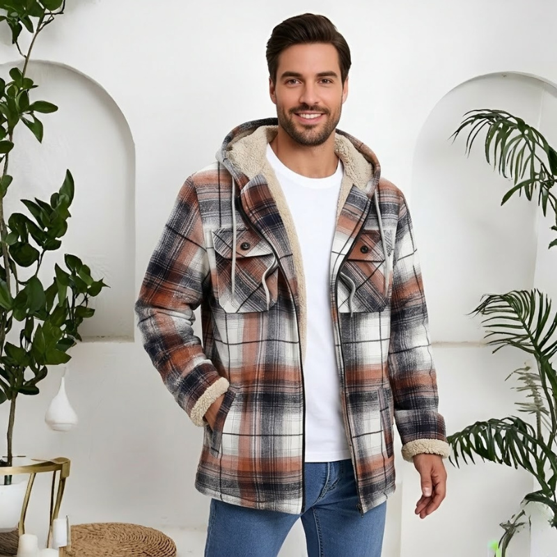 Winter Flannel Zip Up Hoodie For Men