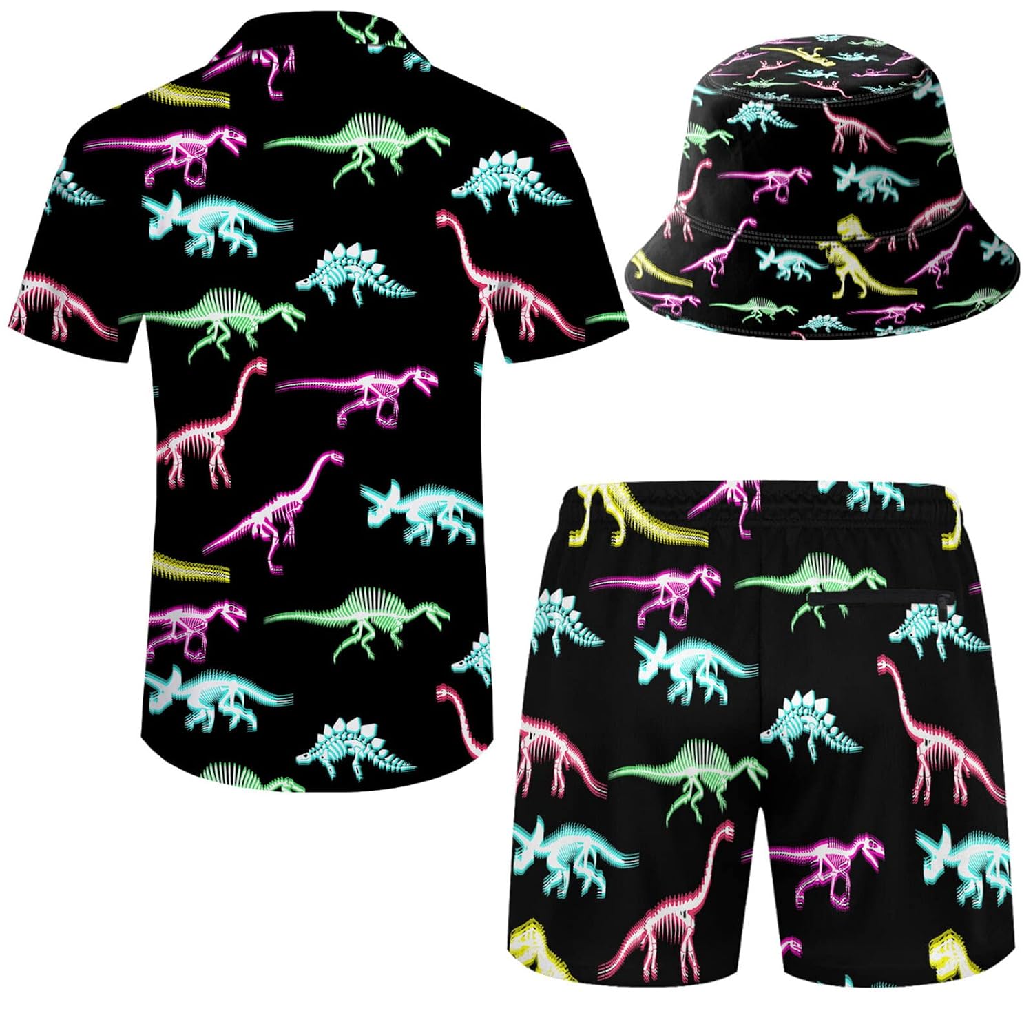 2 Pieces Button Down Shirt and Compression Liner Short Sets with Bucket Hats For Men