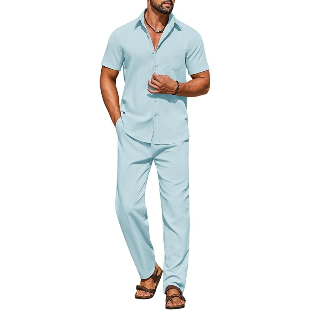 Casual Loose Fit Beach Wear Shirt And Pant Set For Men
