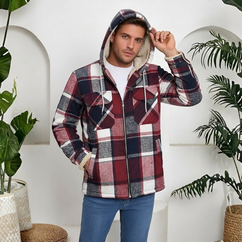 Winter Flannel Zip Up Hoodie For Men