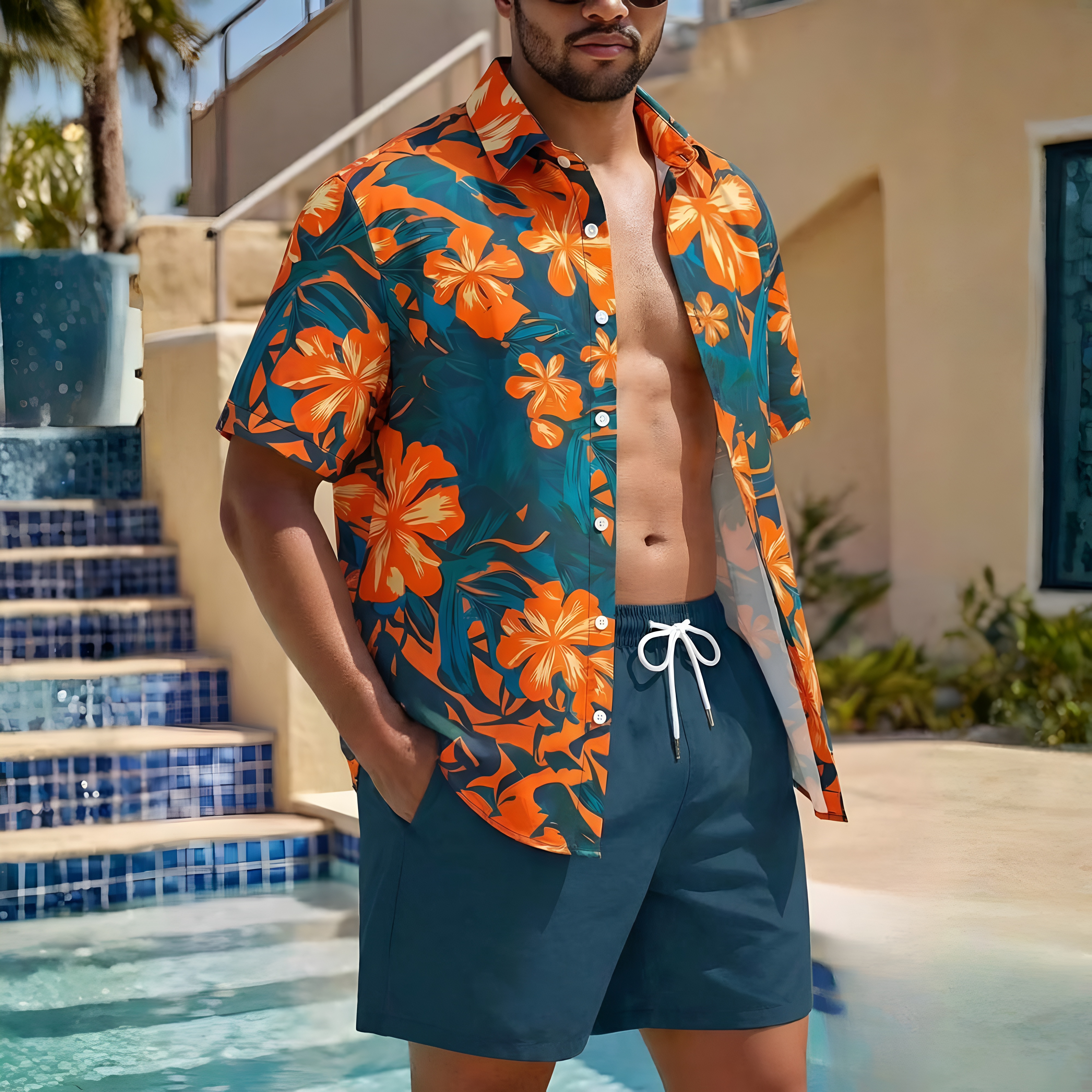 Summer Vacation House Print Short Sleeve Shirt And Shorts Set For Men