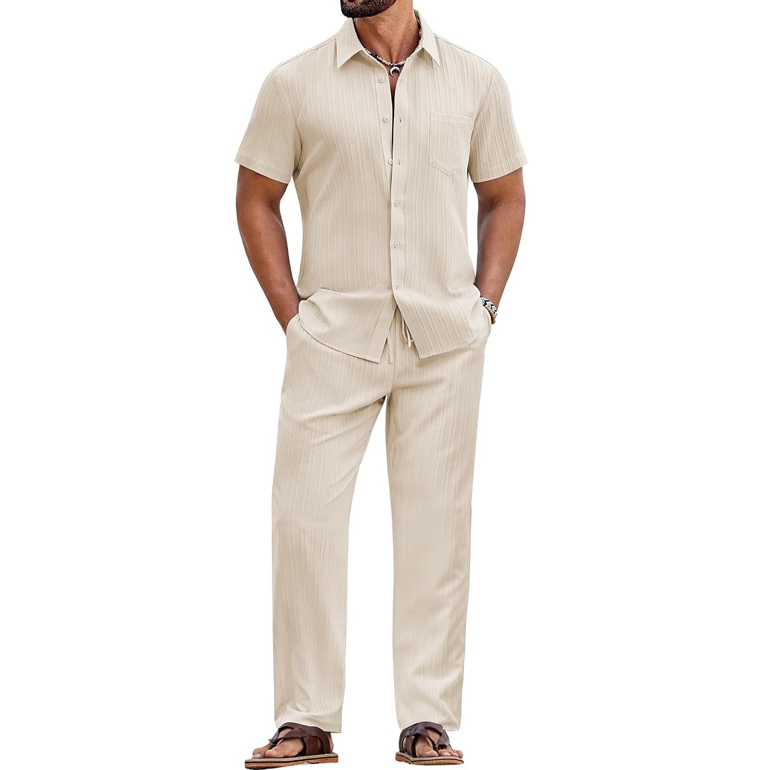 Loose Fit Summer Beach Wear Short And Shirt Set For Men