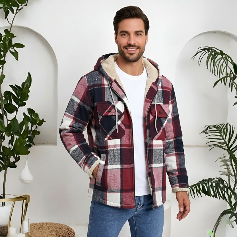 Winter Flannel Zip Up Hoodie For Men
